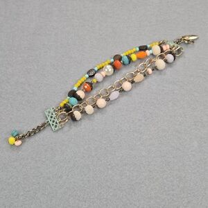 Plunder Multi Strand Bracelet Womens OS Multicolor Boho Layered Beaded Gold Tone